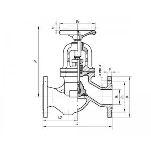 Клапан латунный невозвратно-запорный проходной фланцевый 522-35.4068-02 (ИТШЛ.49191514-02) 