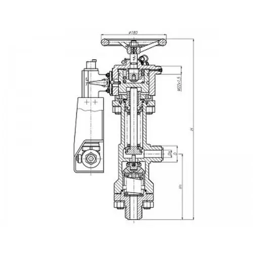 Бронзовый запорный угловой штуцерный бессальниковый клапан с герметизацией с пневмоприводом 521-35.3254-01 (ИПЛT.49224111-01) 